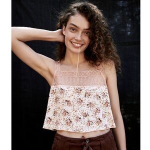 FREE PEOPLE Peach Floral Lace Sleep Lounge Reversible Cami Tank Top
